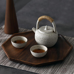 Plateau de service en bois fait à la main plateau de service fantaisie de table élégant et moderne forme octogonale ustensiles de cuisine de finition en noyer - Product Image 4