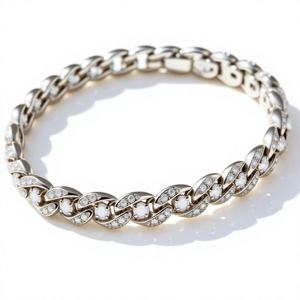 AMBER JEWELS T-2587 Bracelet tennis unisexe plaqué or 10K, maillons de chaîne, diamant de laboratoire taille brillant, sertissage griffe, certifié IGI - Product Image 1