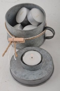 Galvanized Metal Love Decorative <b>Tealight</b> Candle Holders - Product Image 4