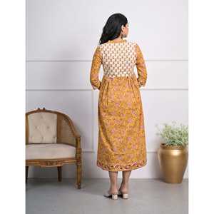 Vestido A-line de Algodón Amarillo con Estampado de Bloques para Mujer, Talla XS, Casual, Elegante, Hippie, para Fiesta, Cintura Natural, Transpirable, ODM, para el Día o Club - Product Image 5