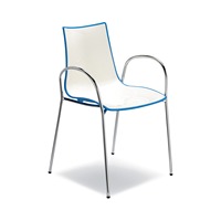 Fauteuil empilable bicolore en polymère avec structure en métal chromé ou anthracite pour restaurant, café, bar, hôtel, salle à manger