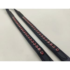 Hot Selling Durable Multi-Color Leather Reins Heavy <b>Rubber</b> Grip Crystal Brass Fittings Horse Riding High Quality Rub - Product Image 4