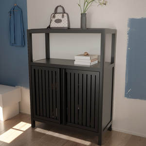 Armoire de rangement en bambou noir de grande capacité Design classique et de luxe pour la salle à manger, la maison et le salon pour la salle de bain - Product Image 1