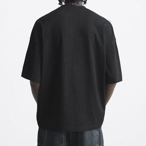 Camiseta personalizada de algodón 100% para hombre, camiseta de gran tamaño de color negro, manga corta, diseño de cuello redondo, opciones impresas en blanco - Product Image 3