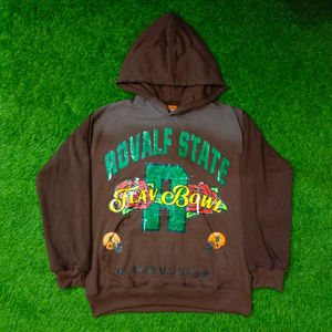 Sweat à capuche Boxy vintage personnalisé pour hommes 100% coton 500gsm tissu brodé DTG numérique à lavage à l'acide à ourlet vieilli d'automne - Product Image 1