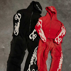 Street Wear Acid Wash Distressed Men Chándales Algodón Pullover Sudadera con capucha Pantalón Diseño personalizado Sun Fade Sweat Suits - Product Image 6