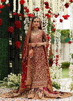 Robe de mariée élégante Farshi, tenue de mariage pakistanaise, confectionnée en tissu 100% soie chiffon, silhouette Empire, motif cristal