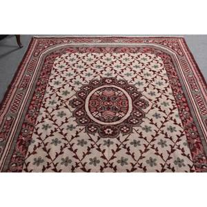 Classic <b>Red</b> Gray <b>Wool</b> Rug 7.6 X 9.6 ft Handmade Turkish Large Area Rectangle Abstract Patchwork Latex Hallway 10mm Room Rug - Product Image 4