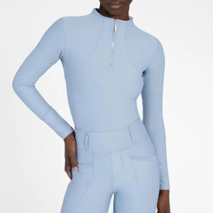 Camiseta de equitación ligera para mujer, corte deportivo, transpirable, que absorbe la humedad, tejido elástico, top de equitación de verano - Product Image 1