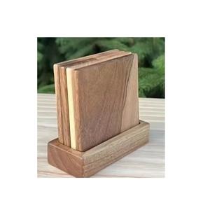 <b>Set</b> 4 ELEGANT DESIGNS Wooden <b>Coasters</b> <b>Holder</b> Brown Square Design Durable Eco-Friendly for Kitchenware Dining Tables - Product Image 1