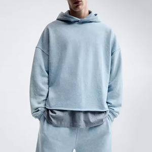 OEM Pullover Sweat à capuche pour homme 100% coton surdimensionné à épaules tombantes Streetwear ourlet brut Pullover Crop Hoodie - Product Image 5