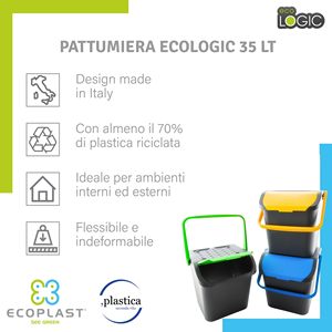 Juego de 3 Contenedores de Basura Ecoplast de Colores Surtidos, Capacidad de 35L, Amarillo/Verde/Azul, 38 x 36.5 x 45 cm, Plástico Reciclado, Uso Interior/Exterior - Product Image 3