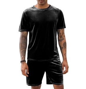 Vente en gros Logo personnalisé Ensemble short en velours noir Survêtement d'été Joggers respirants Running Outdoor Gym Wears Velvet Tshirt Shorts - Product Image 3