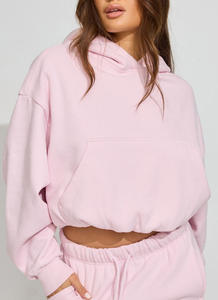 Conjunto Deportivo de Sudadera Corta y Pantalones Jogger Extra Grandes para Mujer, Venta al Por Mayor Personalizada, Felpa Premium, Ropa Deportiva Urbana - Product Image 4