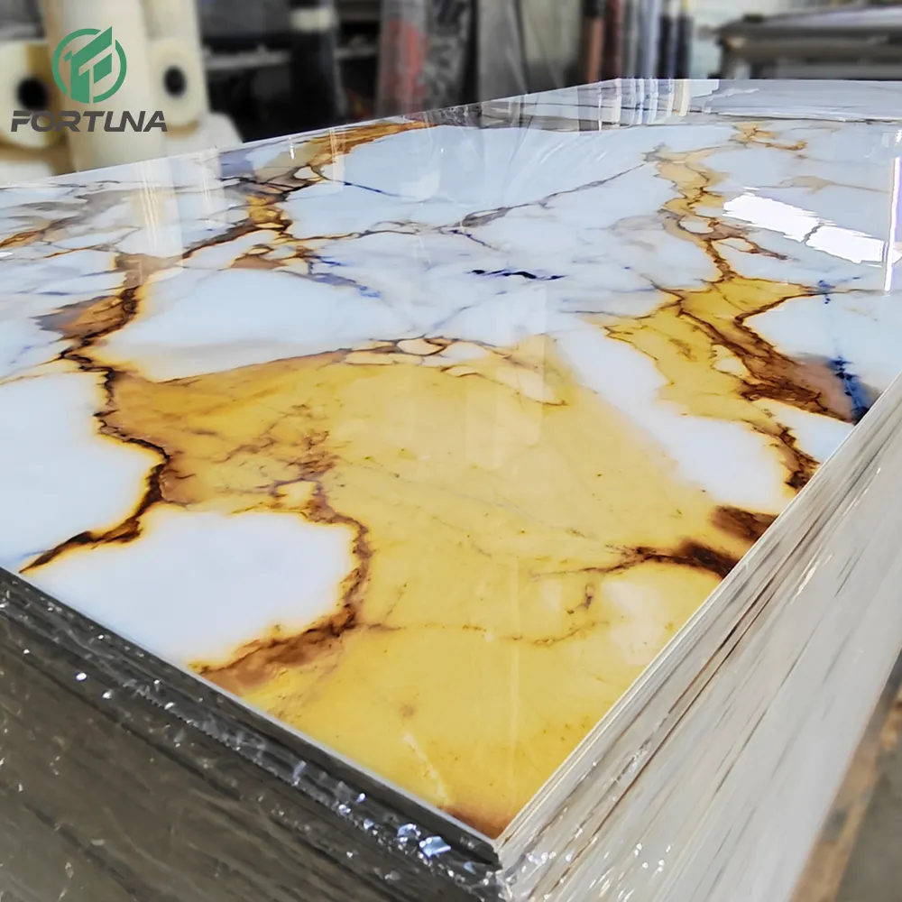 Impression 3D haute brillance 1mm 3mm 6mm 1220x2440mm panneaux de PVC de marbre alternatifs étanches feuille de marbre de PVC