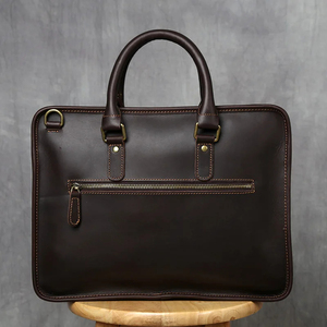 Classic Durable Leather Laptop Messenger with Protective Zipper Closure and Top Handle <b>for</b> Office Use - Product Image 1