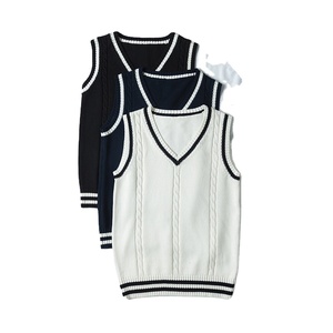 Pull unisexe à col en V 100% coton couleur unie nouvel uniforme scolaire tricots sans manches polaire personnalisé 2026 - Product Image 2