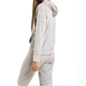 Ensemble de vêtements de sport en velours 100% coton avec logo personnalisé pour femmes, sweat à capuche en velours avec fermeture éclair et pantalon de jogging pour filles, prix de gros - Product Image 3