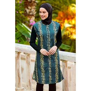 Burkini hijab zippé en coton à motifs noir - Product Image 3