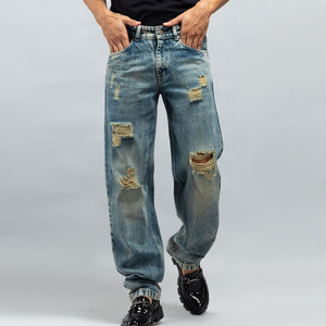 กางเกงยีนส์ผู้ชายทรงหลวมทรงหลวมรัดรูปดีไซน์ใหม่สำหรับผู้ชายแฟชั่นดรอปชิปแบบกำหนดเองได้ - Product Image 1