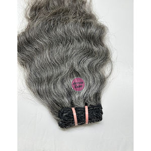 Extensions de cheveux humains bouclés gris naturel brut, 100% cheveux humains indiens, trame de donneur unique, bouclés sel et poivre, pour couture - Product Image 2