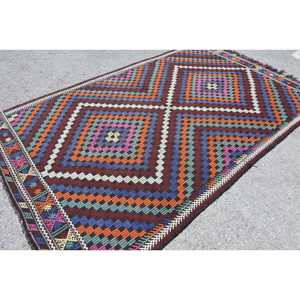 พรมตุรกีโบราณขนาดใหญ่ 6x9.5 ฟุต สีน้ำเงินลายส้ม - Product Image 2