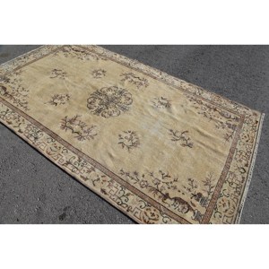 Classic Beige <b>Brown</b> 5.5 X 9.3 ft Eco Friendly Medium Pile Vintage Turkish Rug Large Area <b>Wool</b> Patchwork Design Hallway Bedroom - Product Image 2