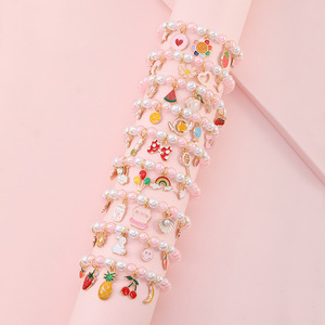 Bonito cristal pulseiras para crianças bebê pérola talão pulseiras banhado a ouro arco-íris feminino liga romântica jóias - Product Image 2