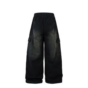 กางเกงยีนส์แบบผูกเชือกสำหรับผู้ชายสำหรับฤดูใบไม้ร่วงฤดูใบไม้ผลิกางเกงยีนส์ทรงตรงสไตล์ฮิปฮอปสีเข้มกลาง - Product Image 2