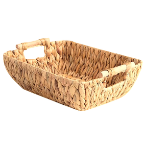Panier rectangulaire en jacinthe d'eau tissé à la main ISLA, paniers empilables en osier, organisateur, lot de 2 avec poignées en bois pour la maison, l'hôtel et la vente au détail - Product Image 5