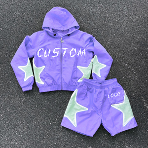 Logo personnalisé deux pièces coupe-vent court ensemble de veste en nylon avec fermeture éclair en nylon polyester streetwear survêtement hommes coupe-vent ensemble court - Product Image 3