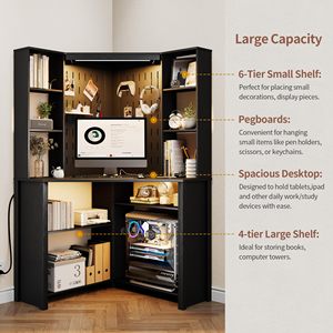 Escritorio de Computadora Esquinero Negro Moderno con Luces LED, Escritorio para Juegos <span class=keywords><strong>en</strong></span> Forma de L con Estantes de Almacenamiento y Panel Perforado para Espacios <span class=keywords><strong>Pequeños</strong></span> y Oficina <span class=keywords><strong>en</strong></span> Casa - Product Image 3