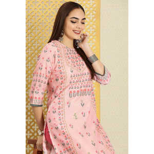 Kurta Recta Estampada Rosa para Mujer, Vestido Elegante para el Trabajo - Product Image 3