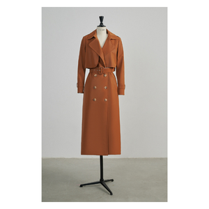 Sarah Women's Winter <b>Trench</b> <b>Coat</b> in Brown Good Price High Fashion 45% Wool 55% Polyurethane Button <b>Fur</b> Decoration Made Vietnam - Product Image 1