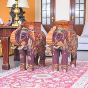 Elefante de Madera Pintado a Mano para Diwali, Estilo Bohemio con Diseño de Plantas para Decoraciones Festivas - Product Image 2