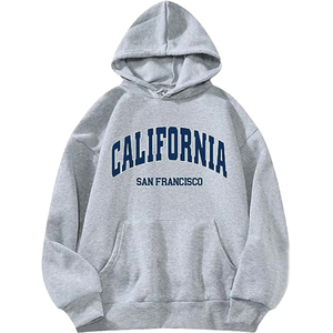 Sweat-shirt à capuche unisexe gris en polaire, coupe ample, décontracté, zippé avec poche avant et impression en relief, 100% coton, hiver - Product Image 2