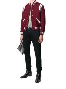 OEM broderie personnalisée logo Patchwork Varsity Jacket rouge décontracté laine Baseball Teddy Letterman vestes pour homme - Product Image 6