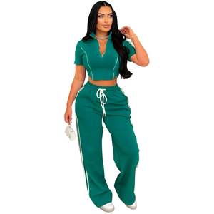 Vêtements d'été à manches longues pantalons superposés ensembles deux pièces survêtement survêtement pour femmes vente en gros - Product Image 2