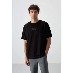 Camiseta Estampada de Corte Holgado para Hombre - Negra, Algodón Jersey, Textura Gruesa 88367 - Product Image 3