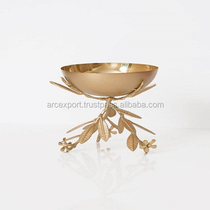 Nuevo diseño de lujo, cuenco decorativo para el hogar, Metal Dorado con hoja de flor dorada, cuencos decorativos elegantes para servir, gran oferta - Product Image 5