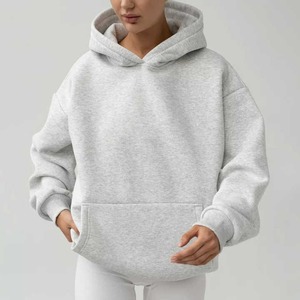 Sweat à capuche en molleton 100% coton pour femme, coupe courte, épais, avec impression de logo personnalisée - Product Image 2