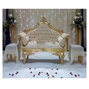 New Designed Reception Stage Sofa With Stools Deluxe Wooden Couch for Wedding Stage Modern Style Sweetheart Wedding Couch Set - Product Image 1