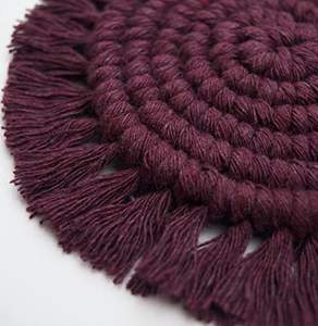 Eco Friendly Nordic style macrame coaster with gentle curves and soft cotton texture great for <b>mugs</b> or candle decor styling - Product Image 4