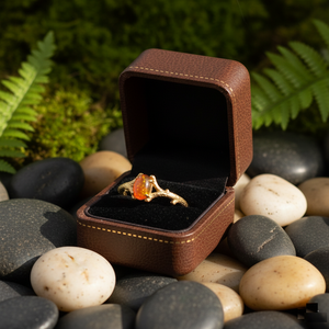 Anillo de rama de eternidad bohemio clásico para mujer de Plata de Ley 925 chapado en oro Ajuste de punta de ópalo naranja para boda y fiesta - Product Image 3