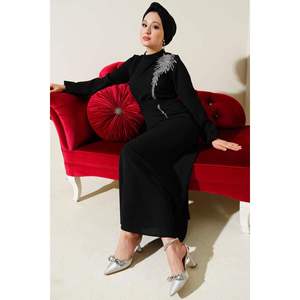 Robe Ceinturée à Col de Pierre Noir - Product Image 2