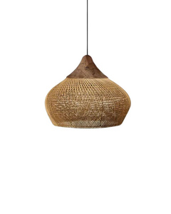 Lámpara colgante de ratán natural con parte superior de madera, pantalla de mimbre tejida a mano, lámpara de techo colgante Bohemia para decoración de hotel y hogar - Product Image 1