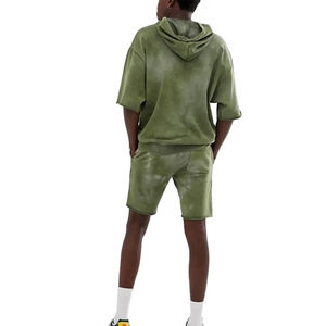 Conjunto de Pantalones Cortos y Sudadera con Capucha para Hombre, Estilo Lavado Ácido, Hombros Caídos, Corte Cuadrado, Ropa Casual de Calle, Verano, Logotipo Personalizado Disponible - Product Image 6