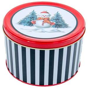 Recipiente redondo de metal de 2.5L, línea de 175x110mm, diseño de muñeco de nieve negro para manualidades - Product Image 3