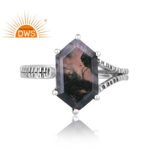 Nouvellement Design oxydé en argent Sterling naturel vert mousse Agate pierres précieuses empilable anneau bijoux personnalisés pour les femmes cadeau pour elle - Product Image 2