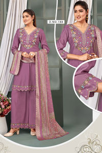 Dhwaja Export Premium Soft Roman Silk Full Mull Cotton Inner Salwar Kameez- dupatta Pure Chanderi  Gold Jacquard Work Hand - Product Image 2